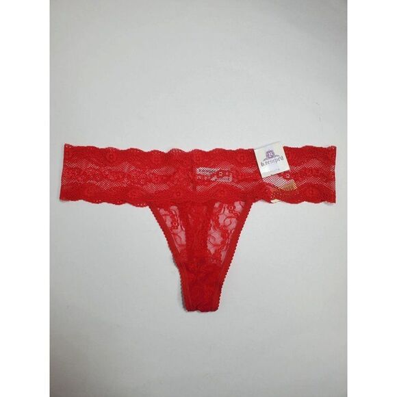 B. tempt'd by Wacoal Red Mesh Lace Floral Sexy Feminine Thong - Picture 5 of 12